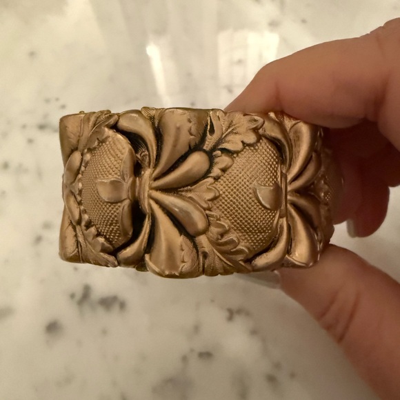 Ornate Vintage Gold-Tone Floral Cuff Bracelet - Picture 8 of 8